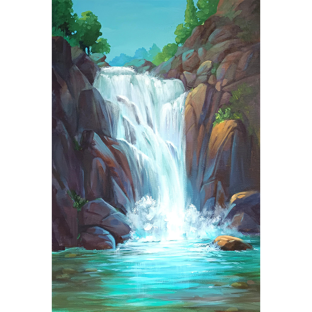 Mountain Waterfall Painting | Peaceful Nature Art for Wall Décor |  Handmade Landscape Art