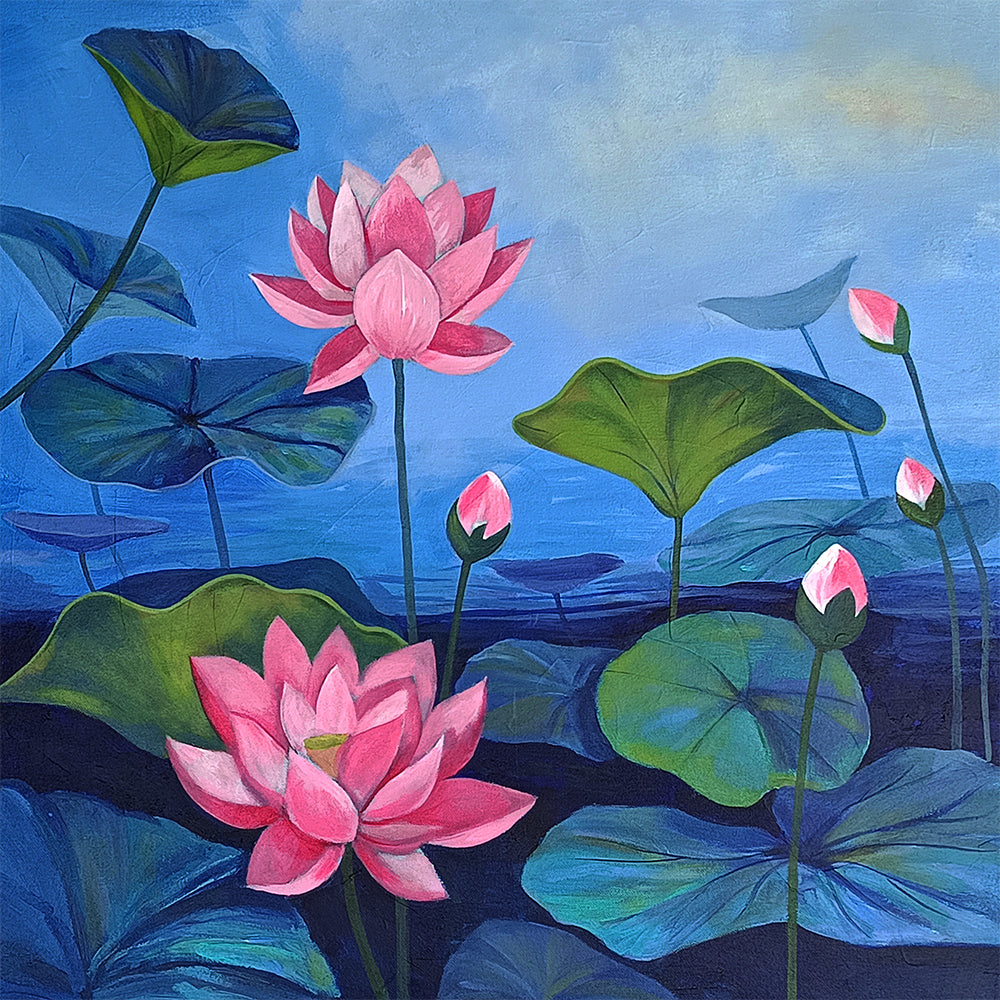 Abstract Lotus Floral Painting | Vibrant Blooming Flower Canvas Paintings